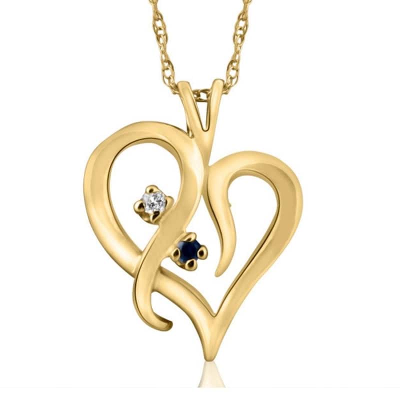Bliss Diamond Blue Sapphire & Diamond Heart Pendant Yellow Gold With 18" Chain - Yellow - 18 Inch