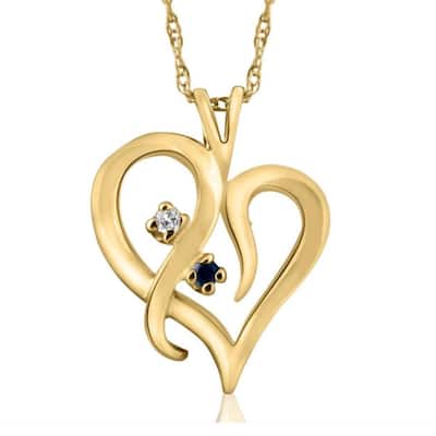 Blue Sapphire & Diamond Heart Pendant Yellow Gold With 18" Chain