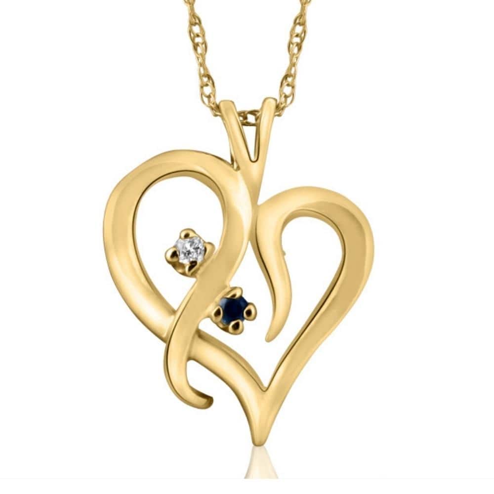 Blue Sapphire & Diamond Heart Pendant Yellow Gold With 18" Chain