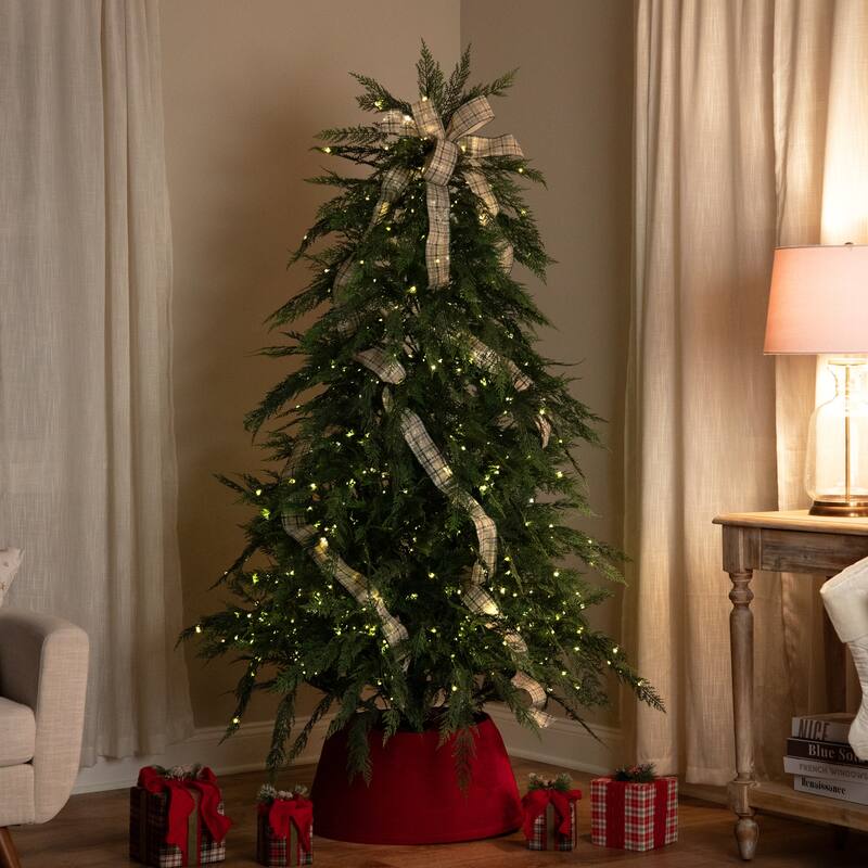 Pre-Lit Medium Weeping Cedar IPT Artificial Christmas Tree - 7.5' - Dual Color LED Lights - 7.5 Foot