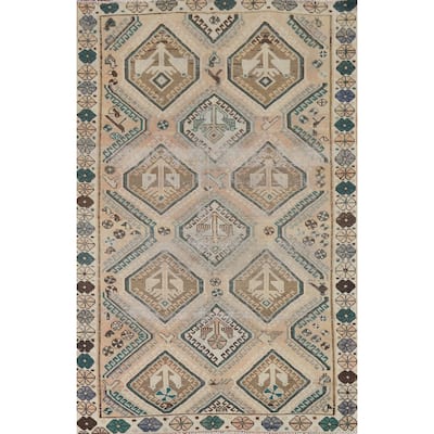 Distressed Bakhtiari Antique Persian Area Rug Hand-Knotted Wool Carpet - 4'5" x 7'0"