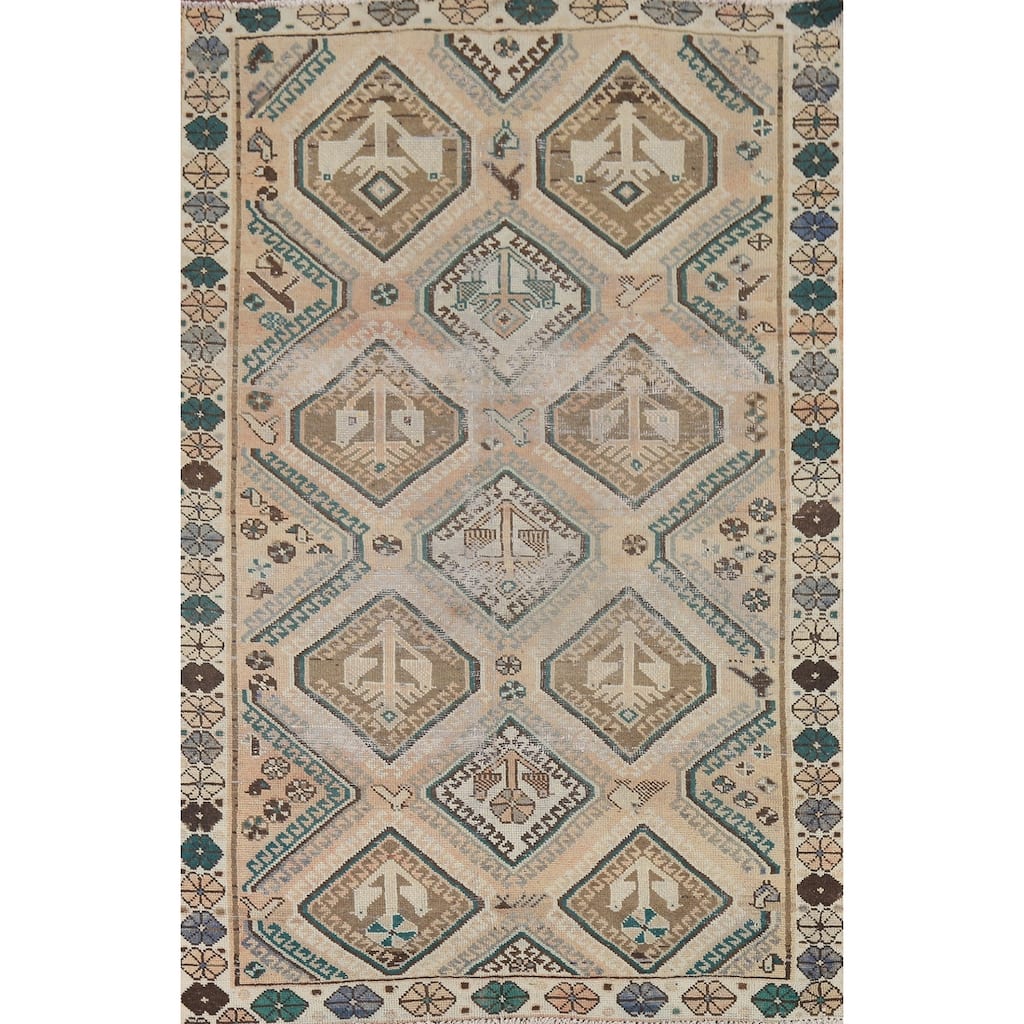 Distressed Bakhtiari Antique Persian Area Rug Hand-Knotted Wool Carpet - 4'5" x 7'0"