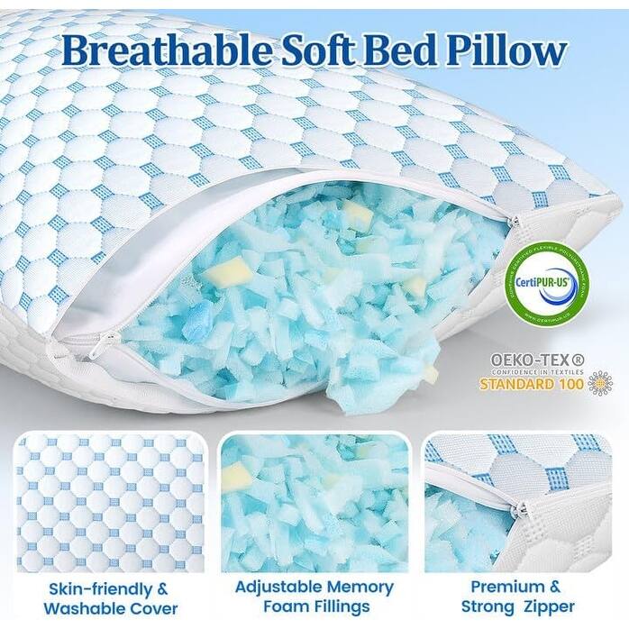 Cooling Memory Foam Bed Pillows, Ergonomic Cervical Contour Pillow - Ice Blue - Ice Blue