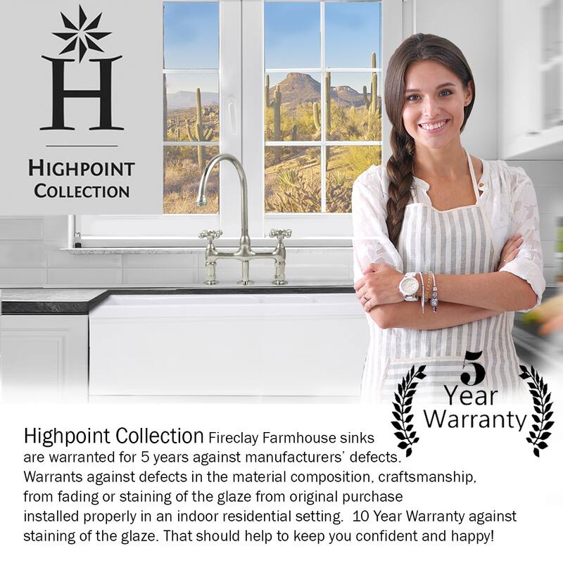 Highpoint Collection Fireclay Reversible Double Lip Farmhouse Sink