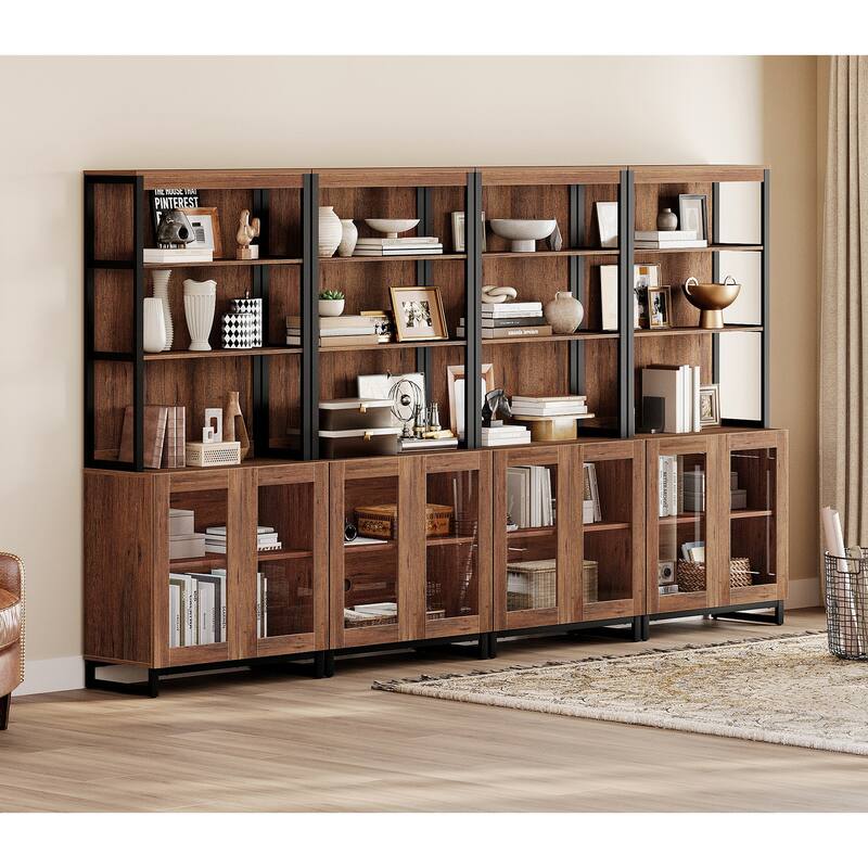 4 PCS Modern 72" Sideboard with Glass Doors and Adjustable Shelves, Multifunctional Buffet for Dining Room or Kitchen