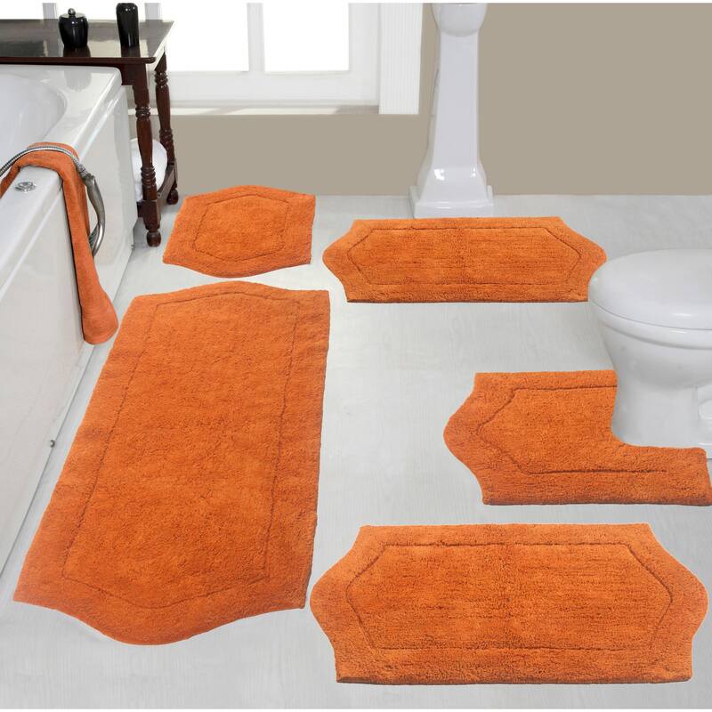Waterford Collection 100% Cotton Non-Slip Bathroom Rug Set, Machine Washable Bath Rug, 5 Piece Bath Mat Set with Contour