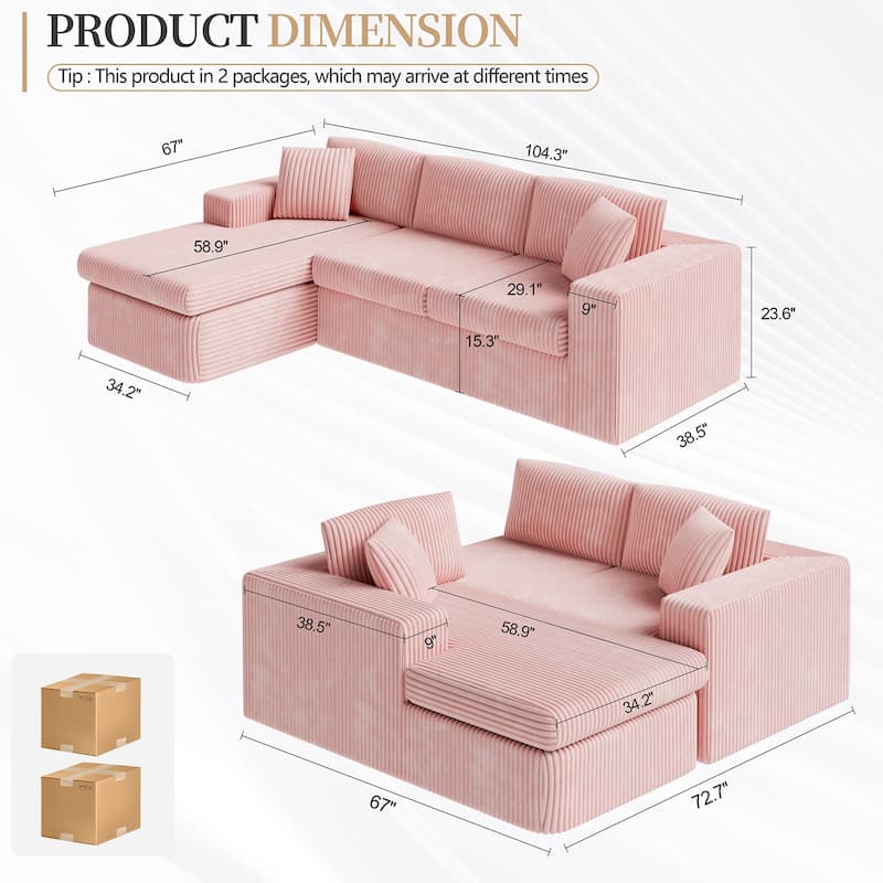 Futzca No-Assembly Modular Sofa, Corduroy Couch with High-Density Foam