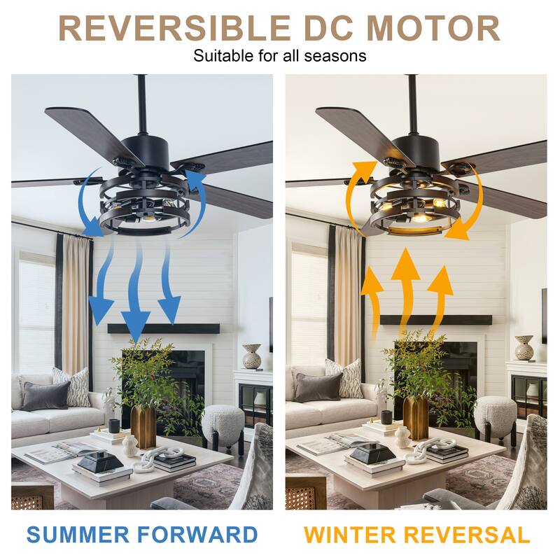 Bella Depot 52" Rustic Ceiling Fan with Light and Remote 6-Speed Farmhouse Reversible Fan