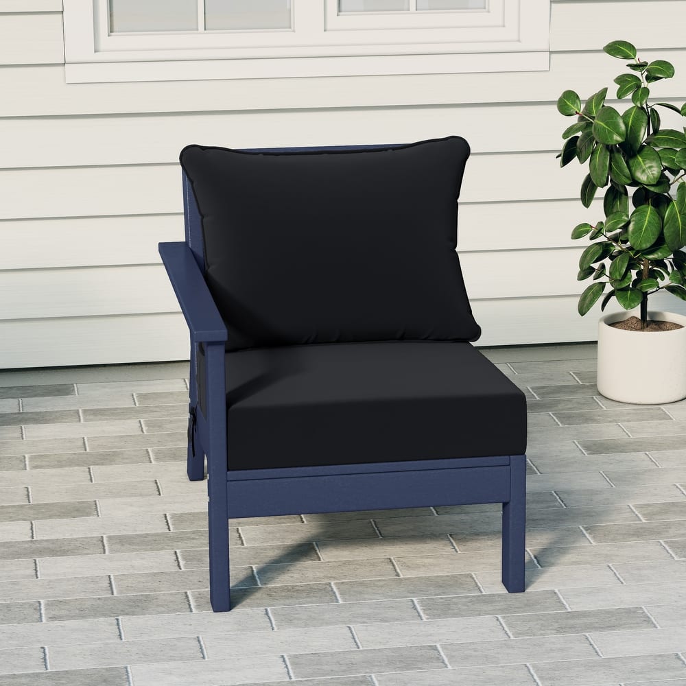 Birchwood All Weather HDPE Outdoor Patio Deep Seating Navy Blue Left Arm Facing Chair With Cushions (1-Piece)