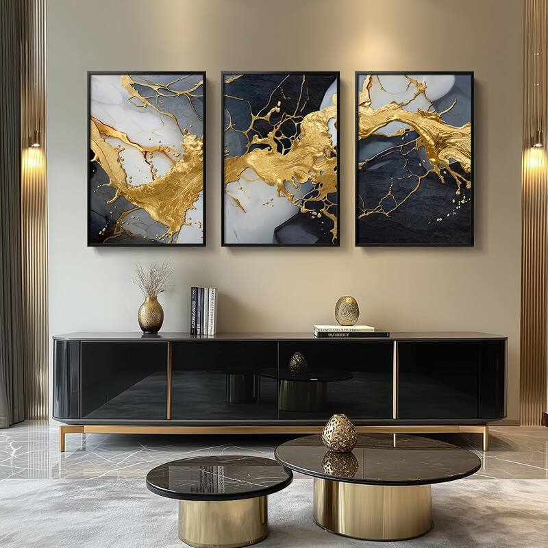 Black and White Gold Abstract Wall Art