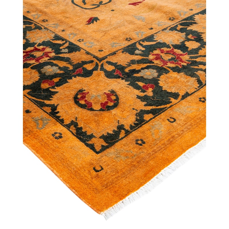 Overton Hand Knotted Wool Vintage Inspired Modern Contemporary Overdyed Orange Area Rug - 8' 10" x 11' 9"
