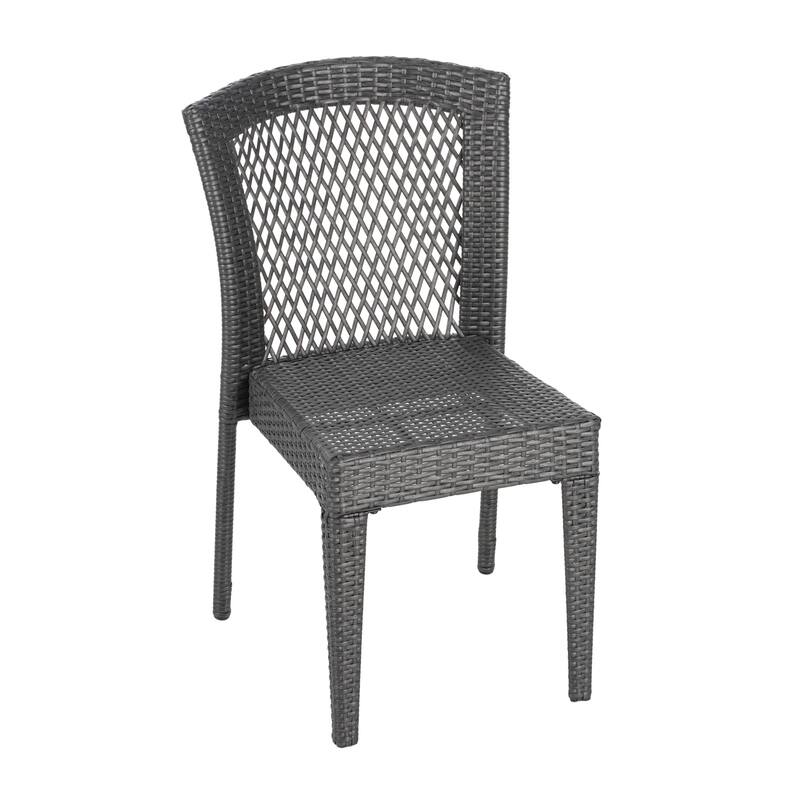 Roomfitters Set of 2 Stackable Outdoor Dining Chairs, Diamond-Mesh PE Wicker with Iron Frame