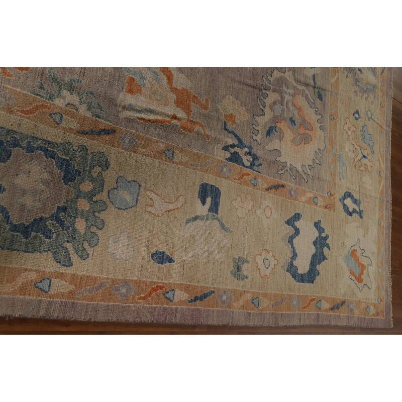 Floral Oushak Turkish Area Rug Handmade Grey Wool Carpet - 9'4"x 12'2"