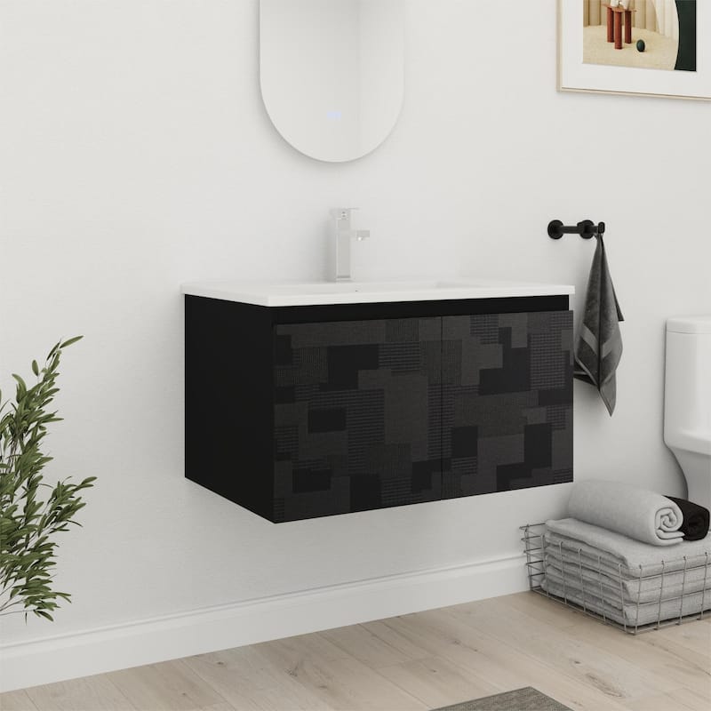 Bathroom Vanity With Sink In 24/30 Inch, Floating Bathroom Vanity with Soft Close Door