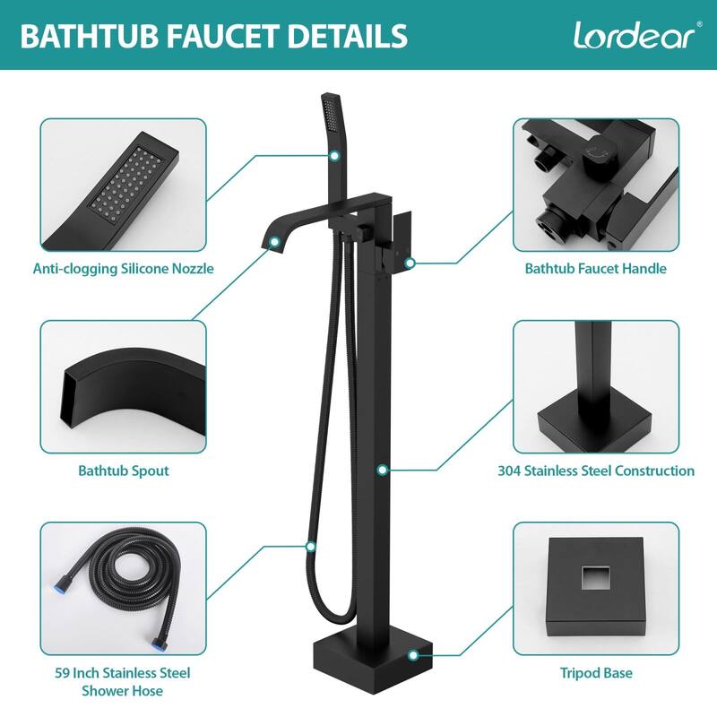 Lordear Bathtub Faucet Tub Filler Swivel Faucet with Hand Shower, Swivel Spout