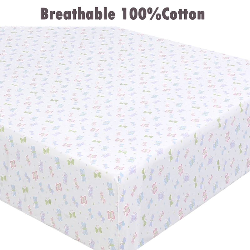 Princess Flower Butterfly Ladybug Animals Dot Girls Pink Purple Cotton Toddler/Baby Crib Child Fitted Sheet Set (Pack of 3)