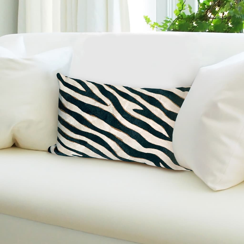 Liora Manne Visions I Zebra Indoor/Outdoor Pillow Black 12"X20"