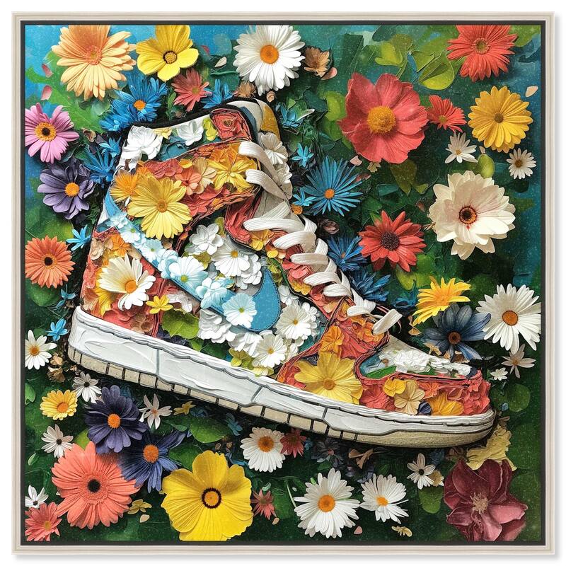 Painted in Floral Sneaker Canvas by Art Remedy - Silver - 16" x 16"