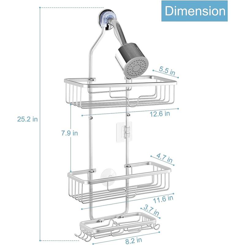 3 Tier Shower Racks with Hooks and Shampoo Soap Razor Holder