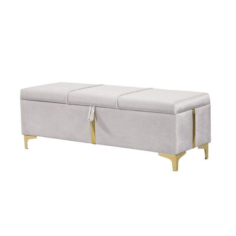 Velvet Upholstered Storage Ottoman, Storage Bench with Metal Legs, Entryway Bench with Hidden Storage for Bedroom, Living Room