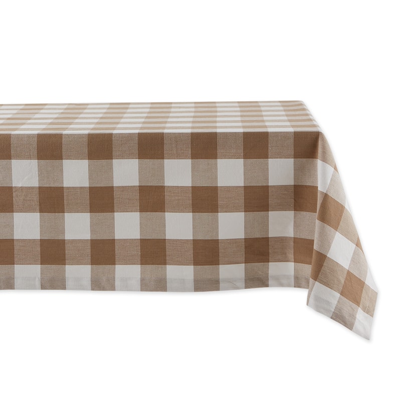 Buffalo Check Rectangular Cotton Tablecloth - 120" - Stone Brown and White