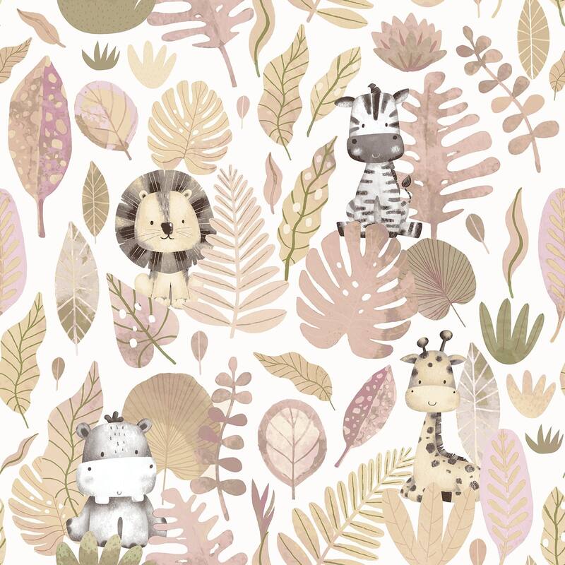 Galerie Wallcoverings Little Explorers 2 Savannah Jungle Non-woven Matte Wallpaper Roll - 33 feet x 21 inches - Pink