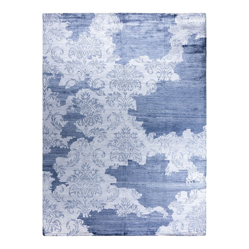 Modern One-of-a-Kind Handmade Area Rug, Blue - 9' 0" x 12' 1"