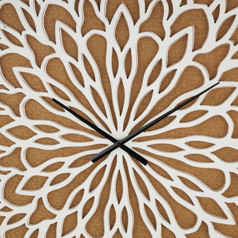 Wood Floral Decorative Wall Clock with White Cutout Board - Brown - Roche River Decor
