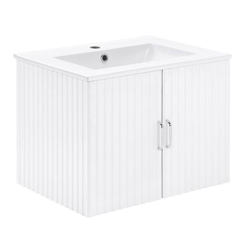 24 in. W x 19 in. H MDF Floating Bathroom Vanity with Integrated Ceramic Sink and Doors