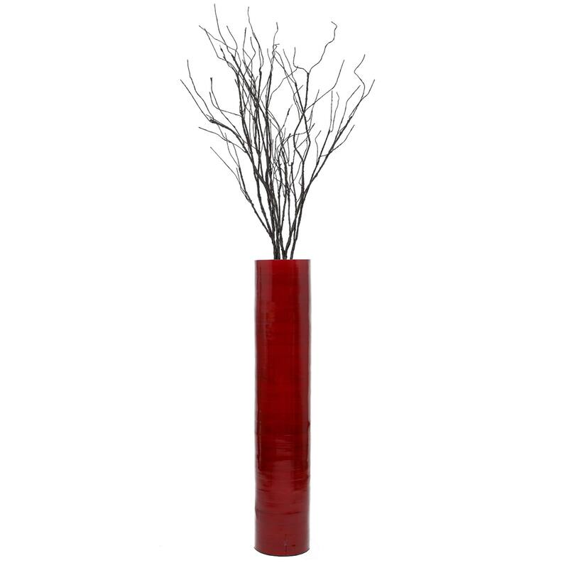 30-Inch-Tall Decorative Contemporary Bamboo Display Floor Vase - Cylinder Shape - Stylish Home Decor Accent - Modern Tall Vase - Red