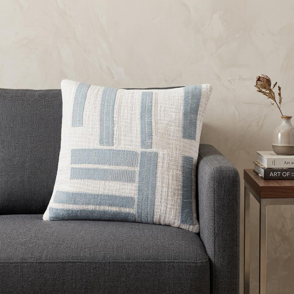 HomeRoots 20" Blue And Ivory Cotton Striped Throw Pillow