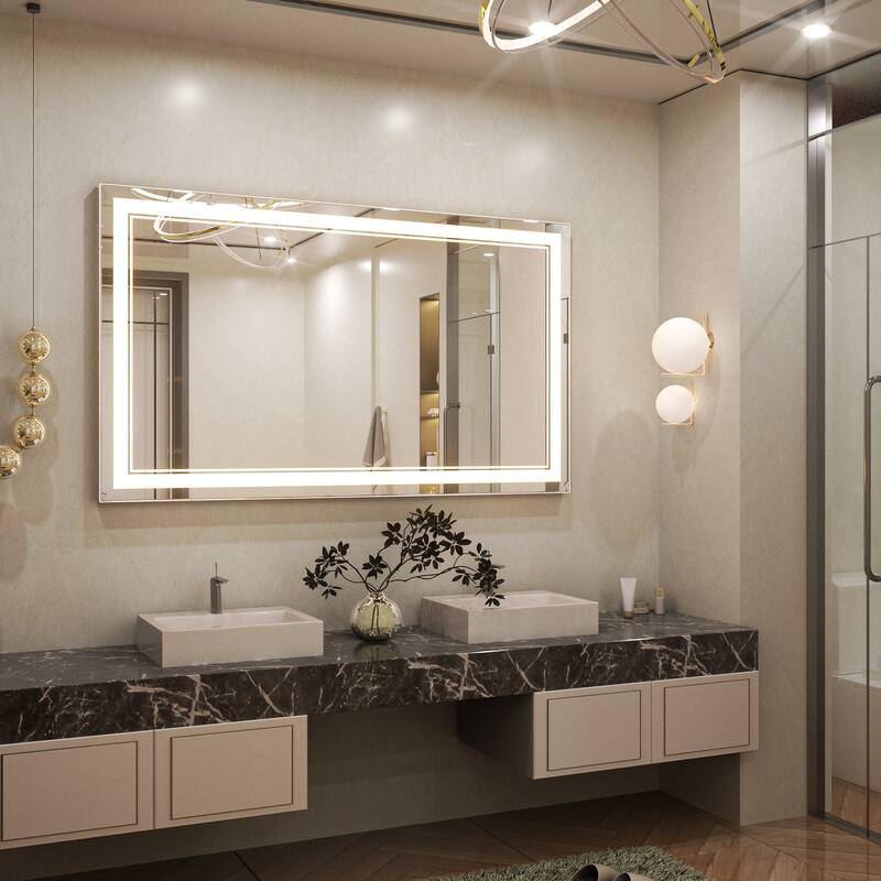 Keonjinn LED Front Light Bathroom Vanity Wall Mirror, 3 Color Temperatures, Anti-fog