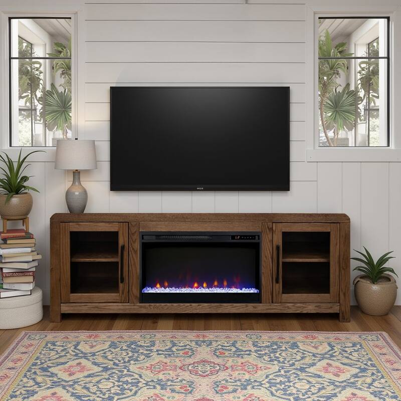 Bridgevine Home Haven 65 inch Fireplace TV Stand, for TVs up to 75 inches, Minimal Assembly - Bourbon