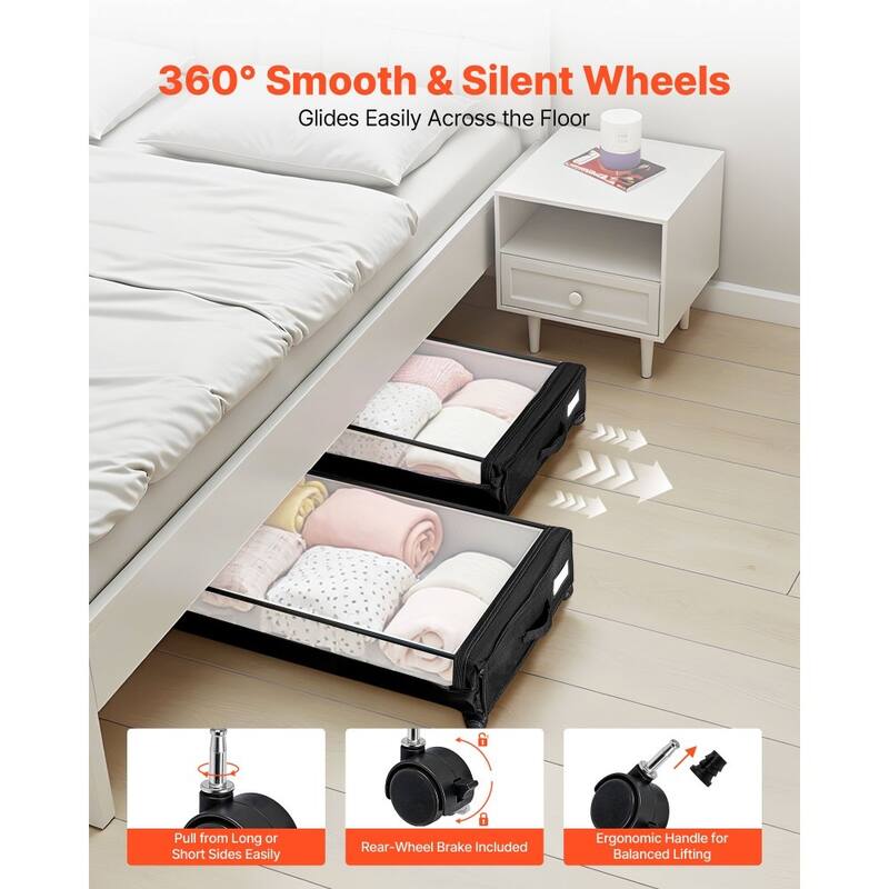 2 Pack Under Bed Storage Fabric Rolling Container with Casters and Clear Top Side Label Slots - 30.3 x 18.5 x 6.8 inch