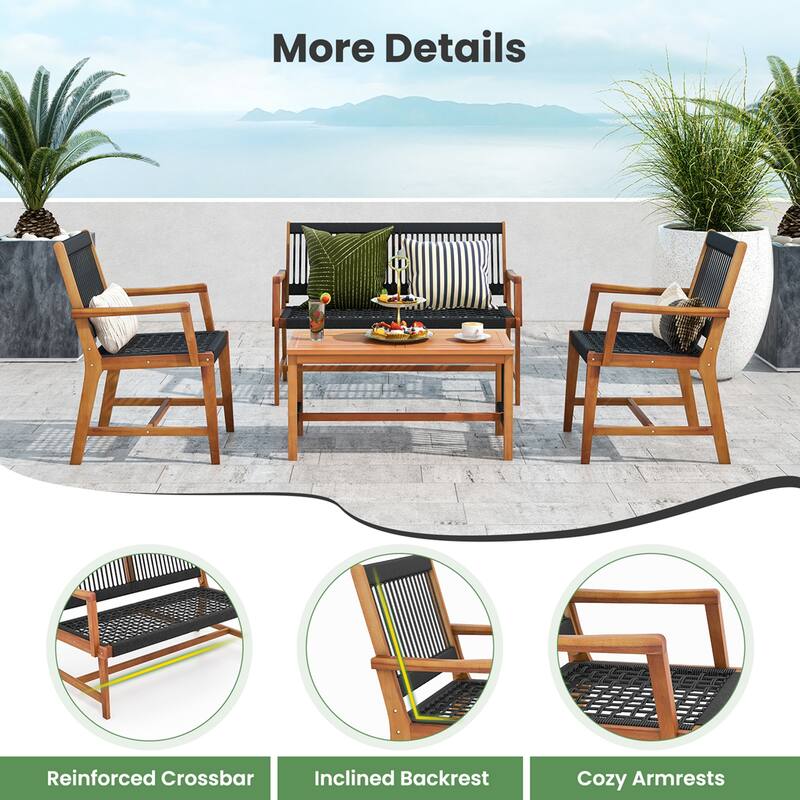 Costway Patio 4pcs Acacia Wood Conversation Table & Chair Set - See Details