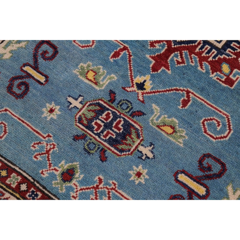 Tribal Kazak Valerie Light Blue/Beige Wool Rug - 3'3'' x 4'9''