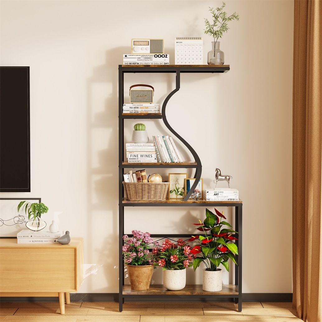 Vintage Industrial Plants Shelf Display Unit Rustic Bookcase