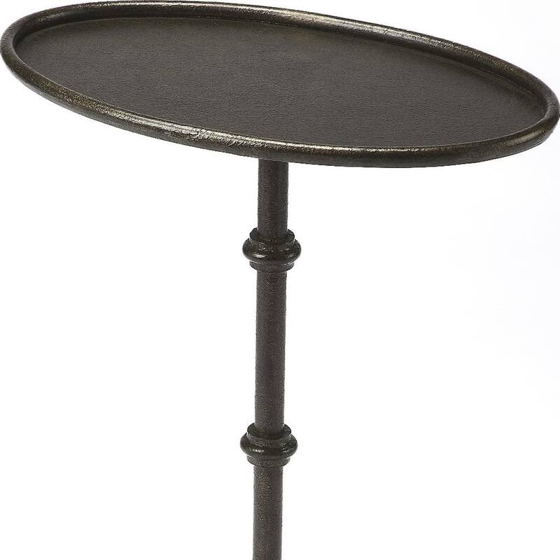 HomeRoots 26" Gray Aluminum Oval Pedestal End Table - 19.75 in. x 26.00 in. x 12.00 in.