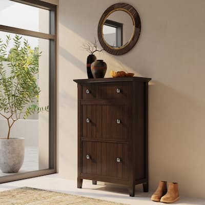 WYNDENHALL Normandy SOLID WOOD 32" Wide Transitional Entryway Shoe Storage Cabinet in Brunette Brown - 12" D x 31.5" W x 43" H