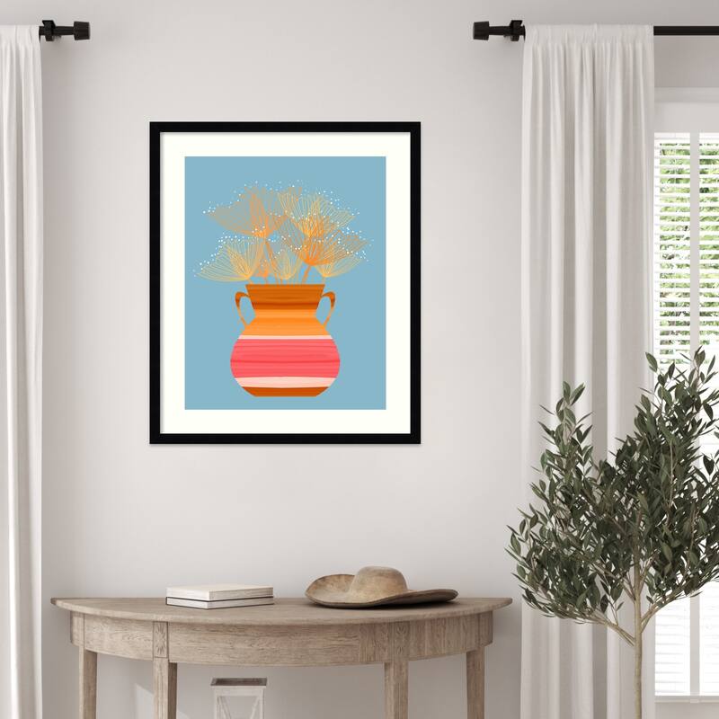 Potted Florals Boho No. 2 by Sannel Larson Wood Framed Wall Art Print - Svelte Noir Black