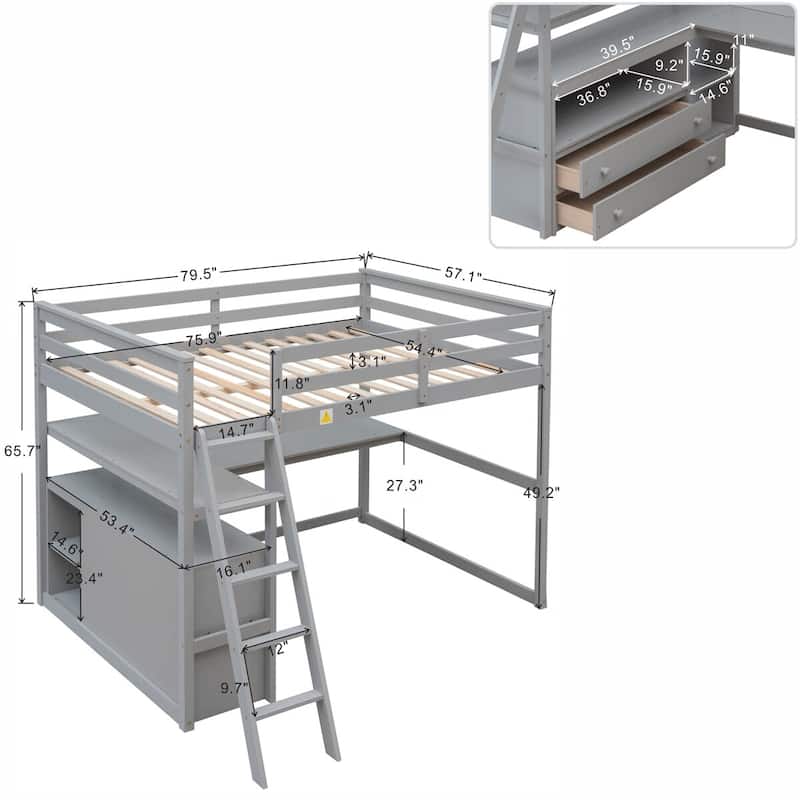Merax Wood Loft Bed with Desk, Shelves and Drawers