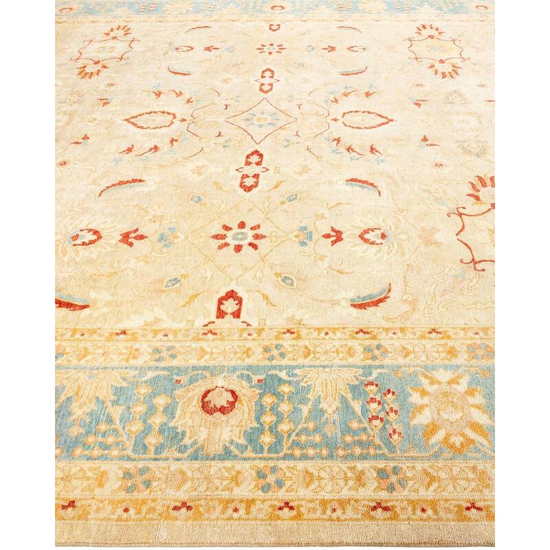 Overton Hand Knotted Wool Vintage Inspired Traditional Ottoman Beige Area Rug - 9' 2" x 11' 6"