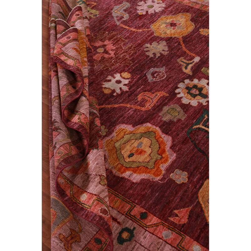 Hand Knotted Oriental 100% Wool Carpet Transitional All-Over Red Oushak Area Rug - 11' 7'' X 9' 1''