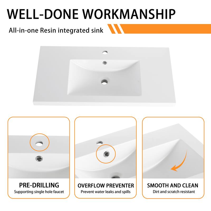 Bathroom Vanity With Sink In 24/30/36/48 Inch, Freestanding Bathroom Vanity With Soft Close Door and Drawer