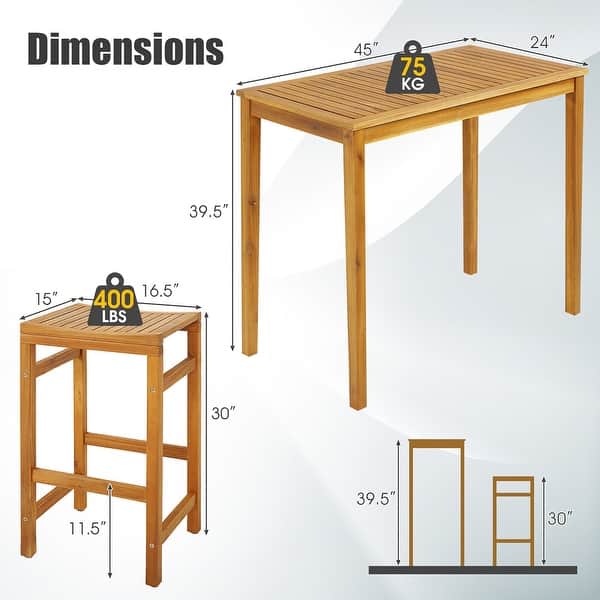 Gymax 5 Pieces Patio Acacia Wood Bar Set Outdoor Bar Height Table ...