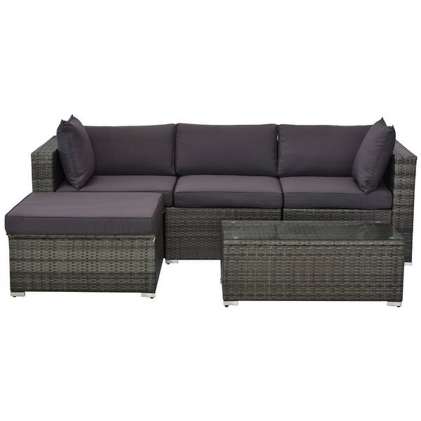 Shop Outsunny 5 Pc Outdoor Cushioned Rattan Furniture Set Overstock 31020568