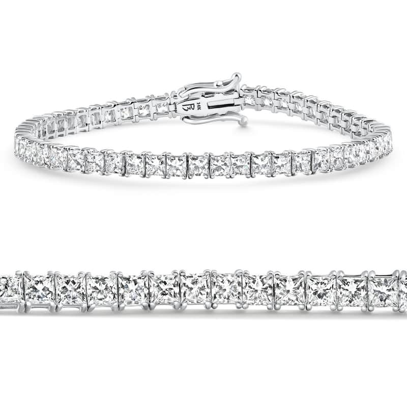 Bliss Diamond 9.20Ct Princess Cut Diamond 7" Tennis Bracelet Gold Lab Grown - White