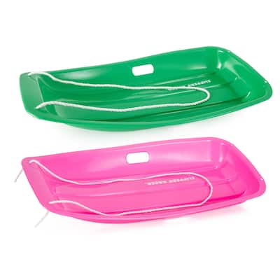 Slippery Racer Downhill Sprinter Toboggan Snow Sled 2 Pack, 1 Pink and 1 Green