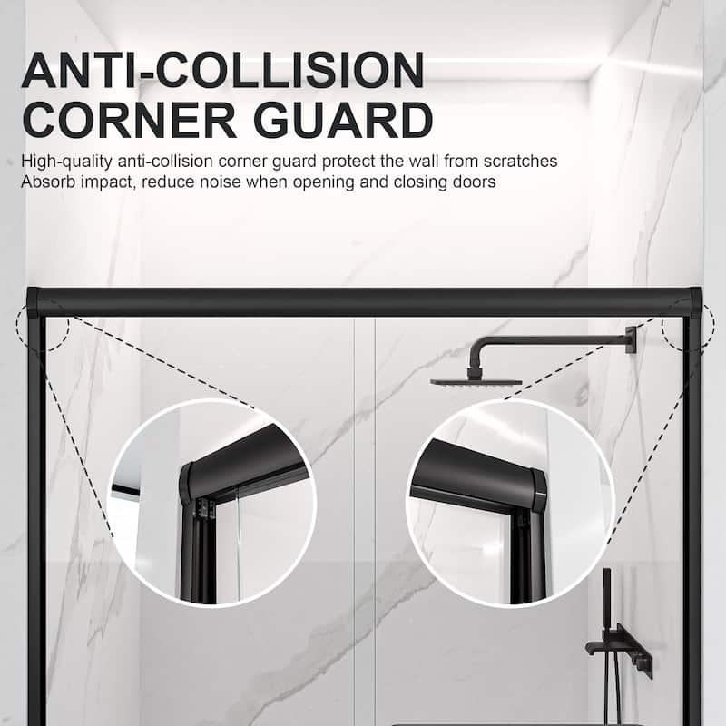 Semi-Frameless Double Tempered Glass Sliding Shower Door,1/4" Thick