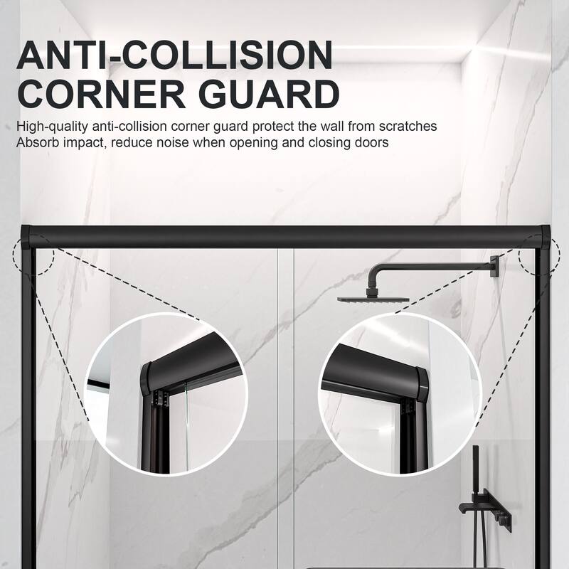 Semi-Frameless SGCC Tempered Glass Double Sliding Shower Door with 1/4" Thick